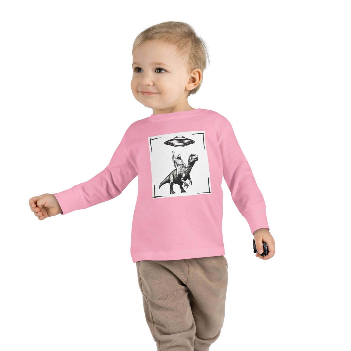 JESUS RIDING DINOSAUR UFO ONVI Toddler Long Sleeve Tee