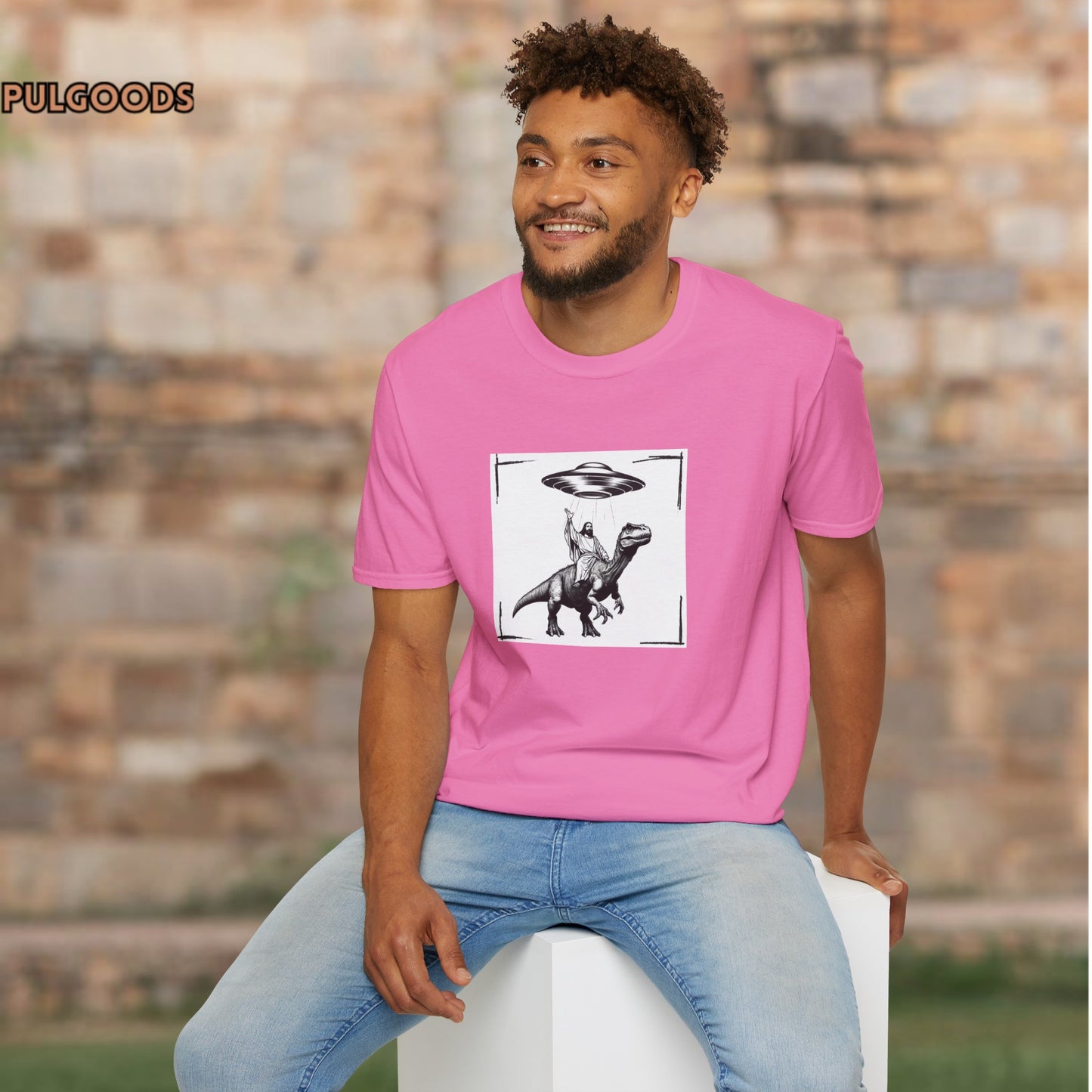 JESUS DINOSAUR UFO Unisex Softstyle T-Shirt