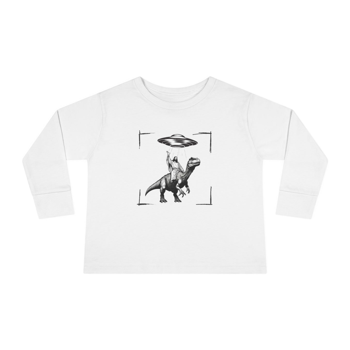 JESUS RIDING DINOSAUR UFO ONVI Toddler Long Sleeve Tee