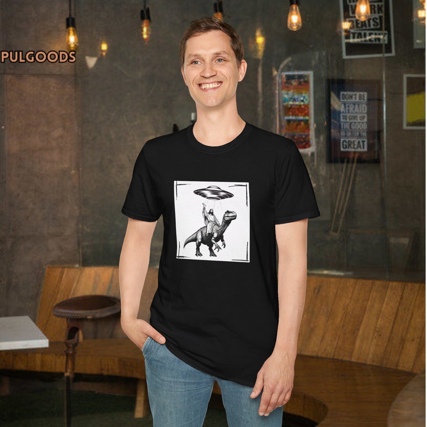 JESUS DINOSAUR UFO Unisex Softstyle T-Shirt