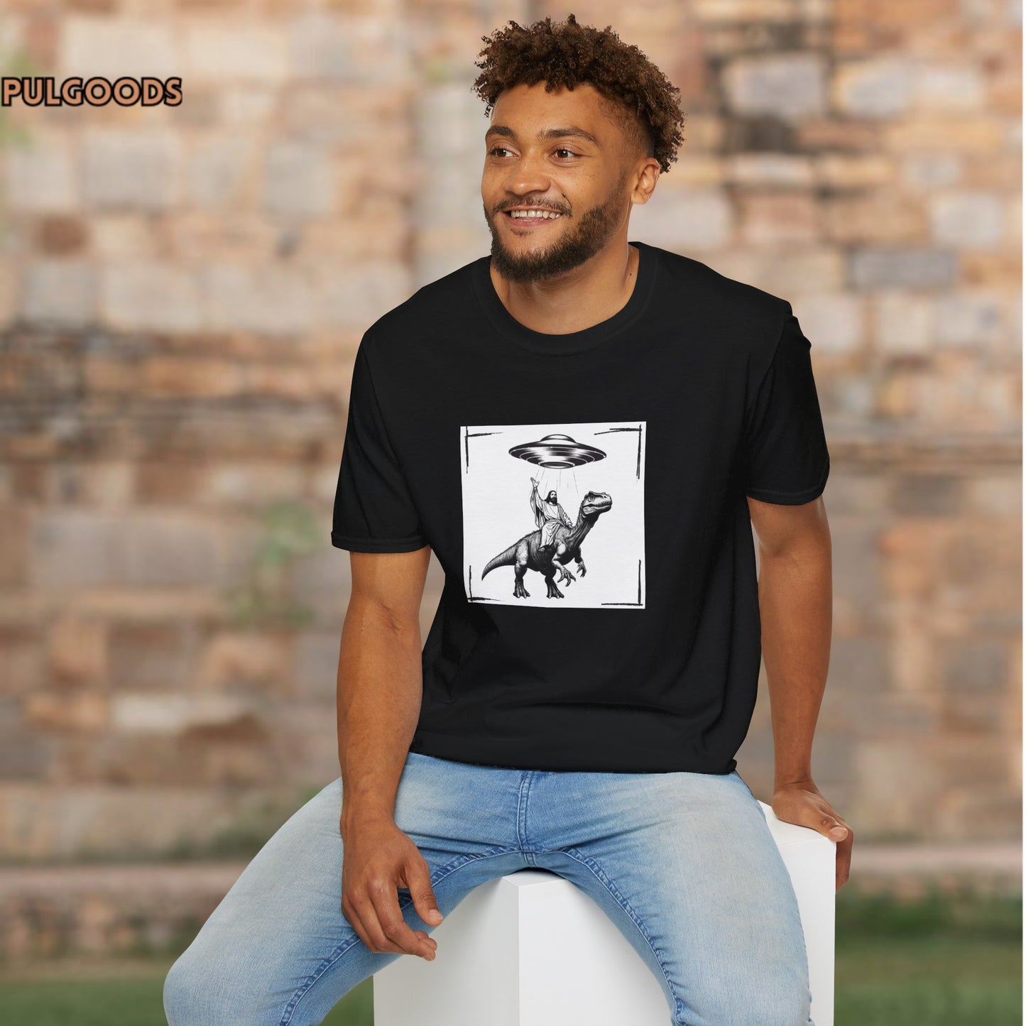 JESUS DINOSAUR UFO Unisex Softstyle T-Shirt