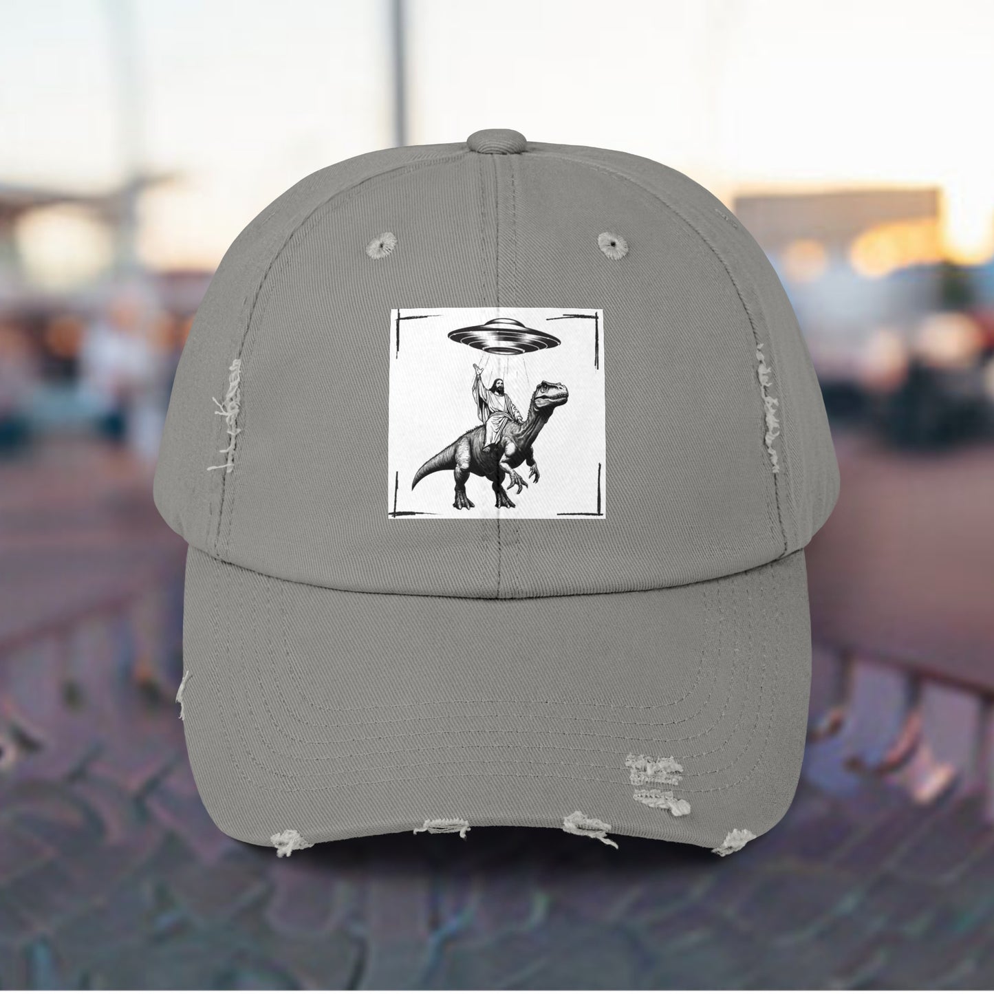 JESUS DINOSAUR UFO Unisex Distressed Cap