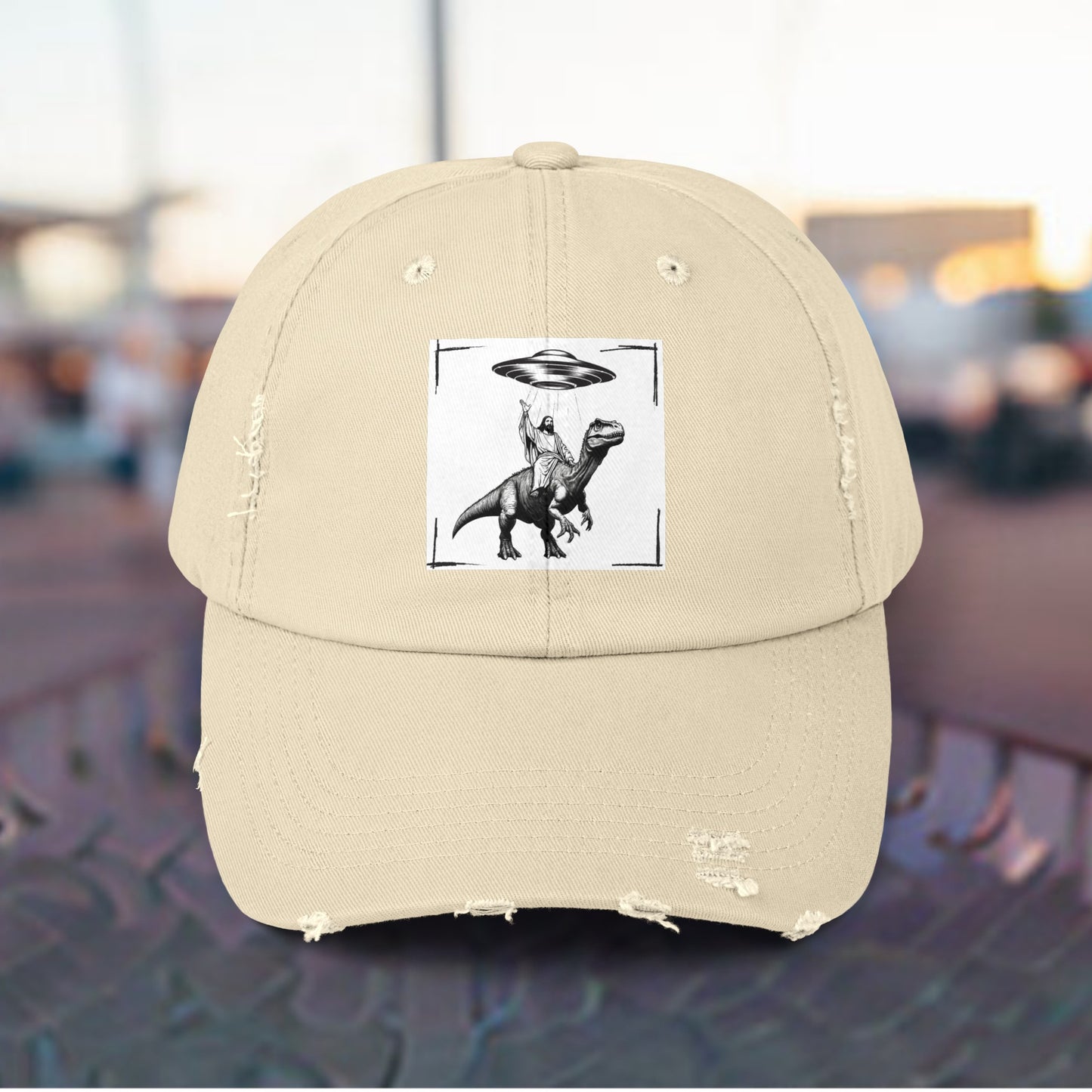 JESUS DINOSAUR UFO Unisex Distressed Cap