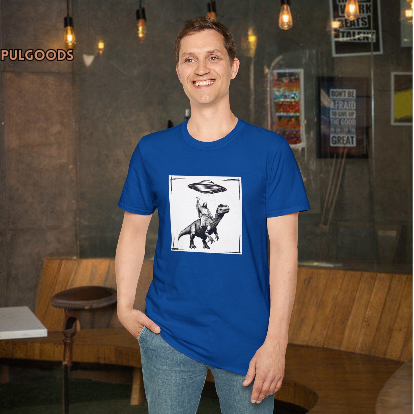 JESUS DINOSAUR UFO Unisex Softstyle T-Shirt