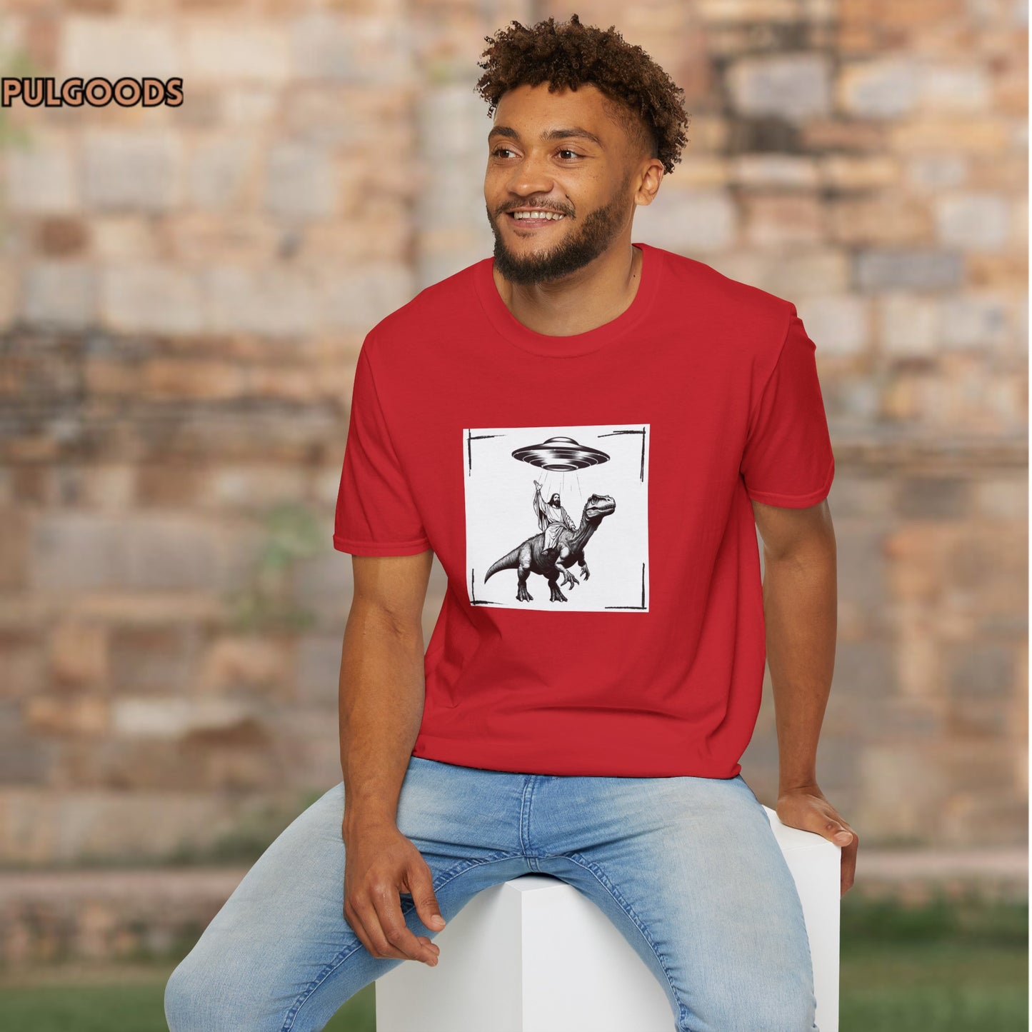 JESUS DINOSAUR UFO Unisex Softstyle T-Shirt