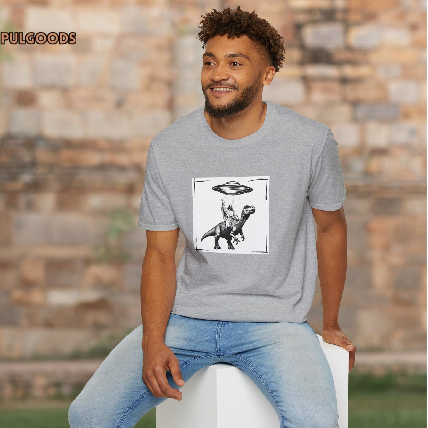 JESUS DINOSAUR UFO Unisex Softstyle T-Shirt