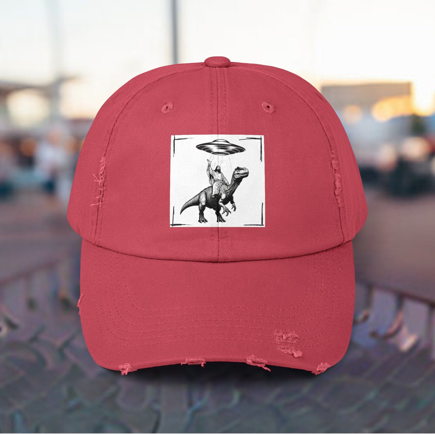 JESUS DINOSAUR UFO Unisex Distressed Cap