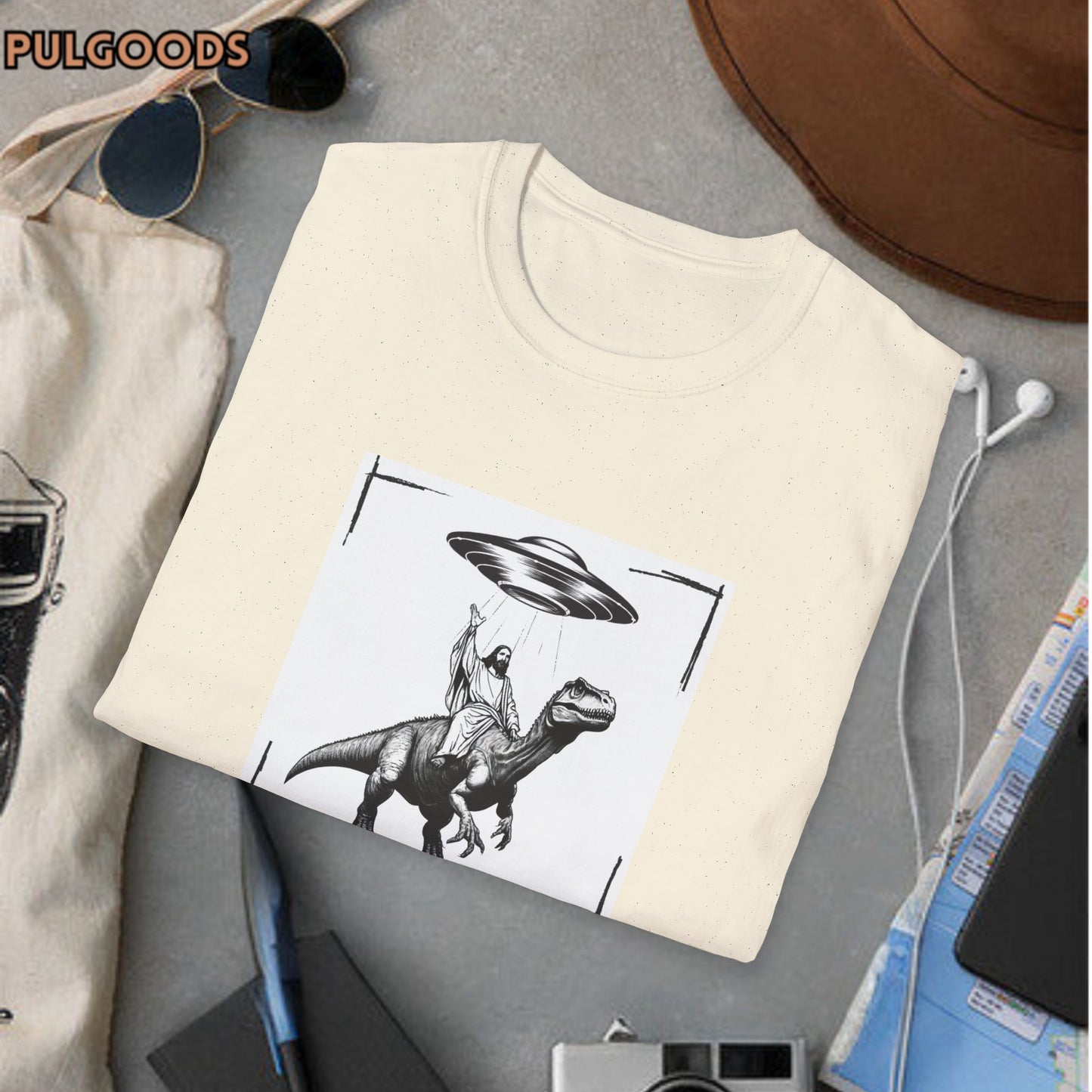 JESUS DINOSAUR UFO Unisex Softstyle T-Shirt