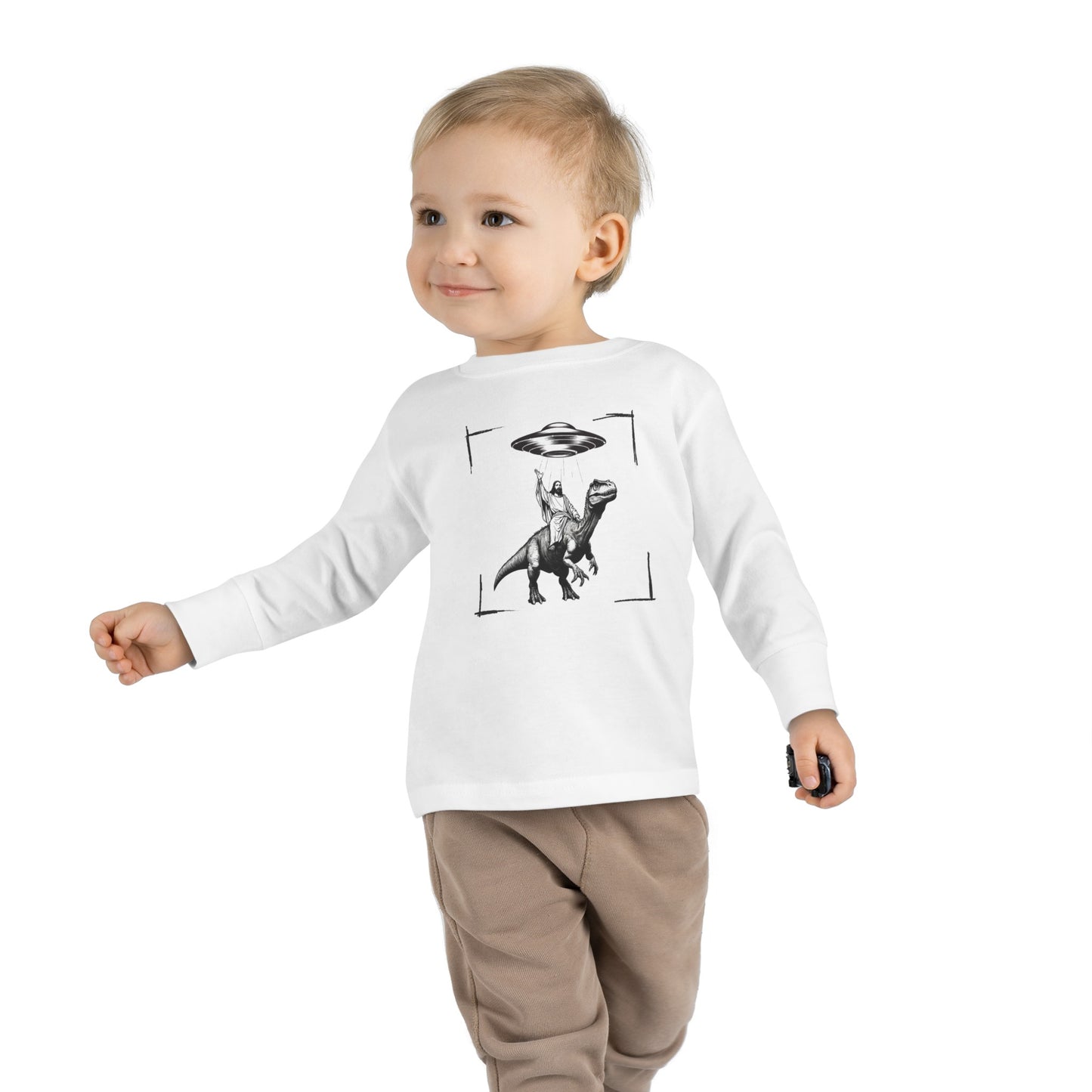 JESUS RIDING DINOSAUR UFO ONVI Toddler Long Sleeve Tee