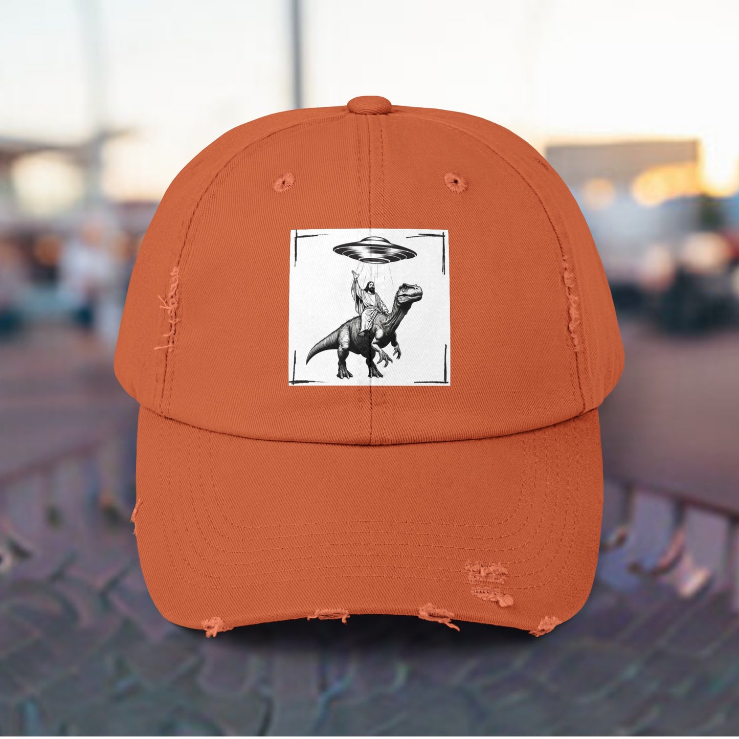 JESUS DINOSAUR UFO Unisex Distressed Cap