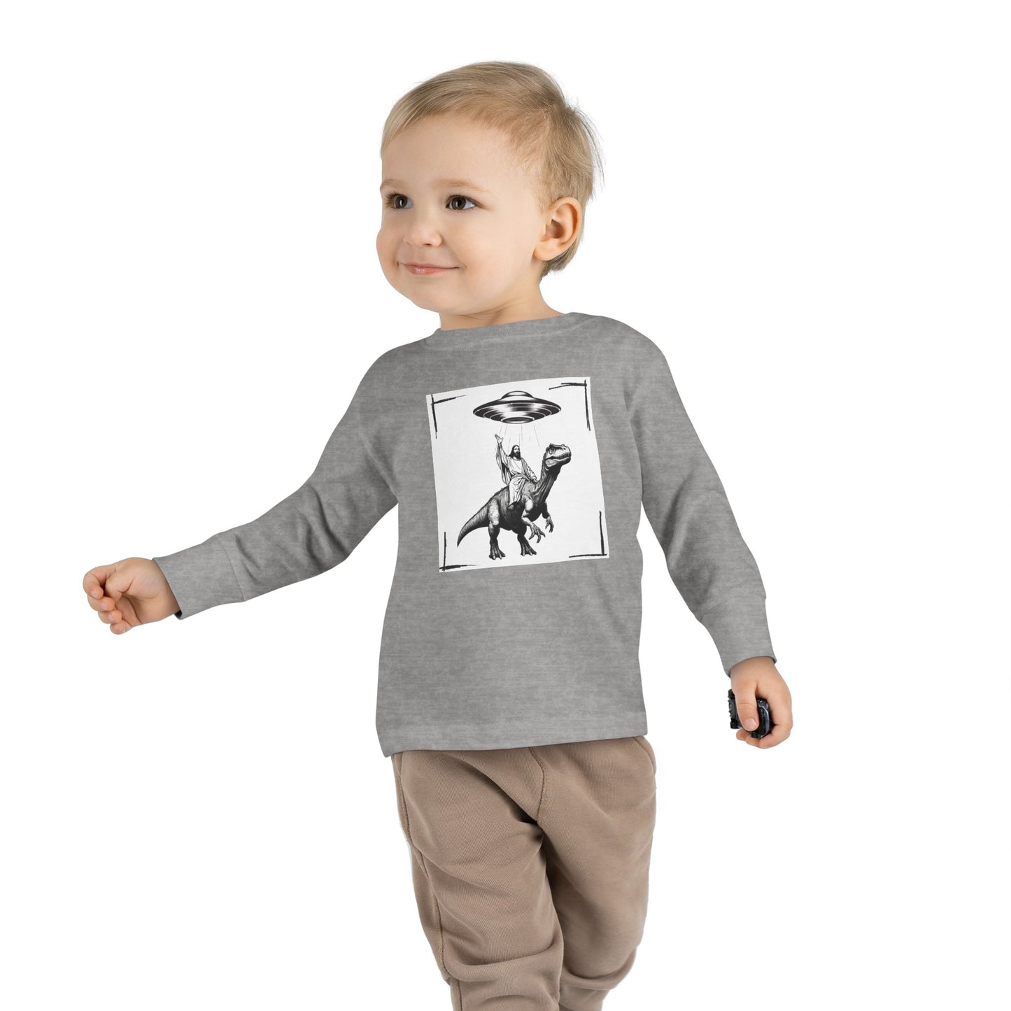 JESUS RIDING DINOSAUR UFO ONVI Toddler Long Sleeve Tee